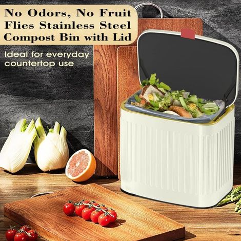 Petite poubelle à compost 2 en 1, poubelle intérieure murale sous l'évier pour cuisine, salle de bain, armoire suspendue (4 litres, blanc/1,05 gallon) (1/5)