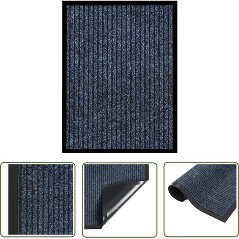 The Living Store Paillasson rayé Bleu 40x60 cm - Tapis D'entrée - Paillasson Intérieur - Matelas D'accueil - Tapisserie De Porte - Nettoyage Des Chaussures (1/5)