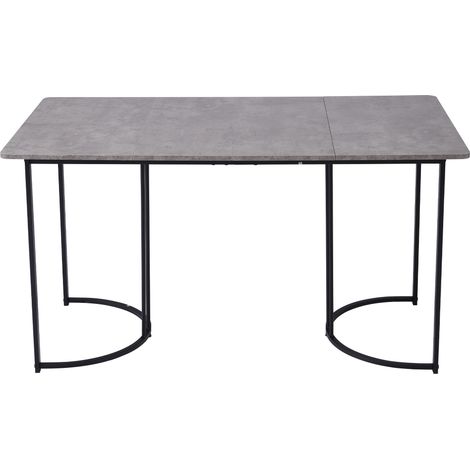 Rechteckiger Esstisch aus MDF mit Marmoriertes Muster, Verstellbare Schwarze Beine und Metallrahmen - 140×80 cm, Grau (1/5)
