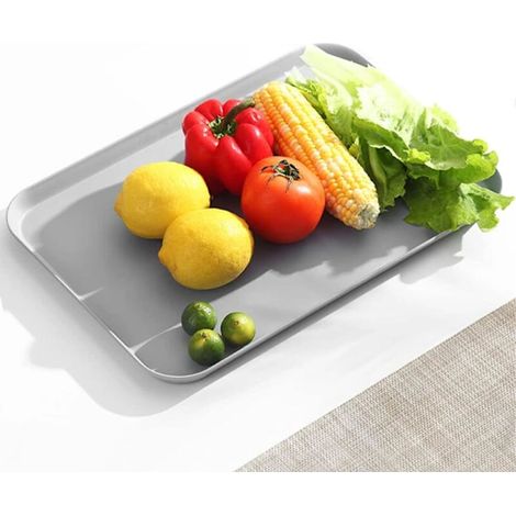Lot de 3 plateaux rectangulaires en plastique, idéaux pour cuisine, restaurant et café (rose, gris, vert-gris) (1/3)