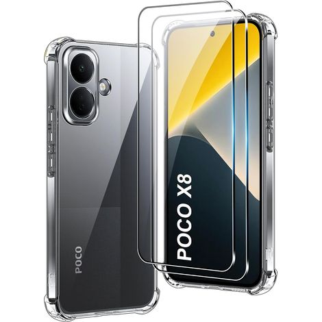 Coque pour Xiaomi POCO X8 avec 2 Films en Verre trempé, Ultra Fin Souple [Antichoc] Transparent en Silicone de Protection (1/5)