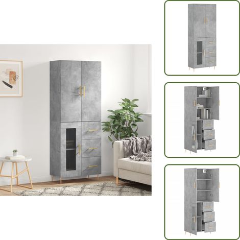Buffet haut Gris béton 69,5x34x180 cm Bois d'ingénierie - Buffet Design Moderne - Meuble Rangement Gris - Armoire Haute - Buffet Bascule - Meubles Salon (1/5)