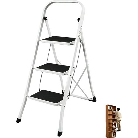 Escalera plegable, pedales antideslizantes, rampa cómoda, color blanco. (1/5)
