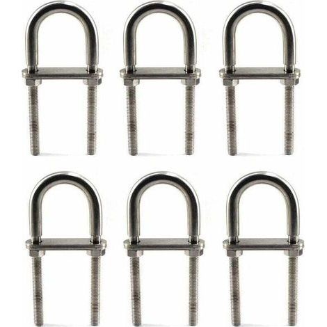 – Boulon en U M6 x 90 mm en acier inoxydable 304 – Lot de 6 pièces – Résistant à la corrosion pour environnements humides - M6X90 (1/4)