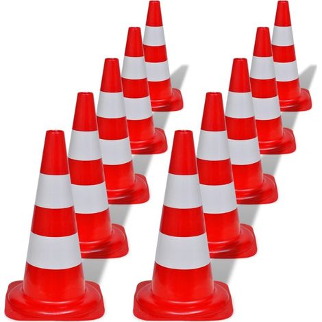 10 Cônes de signalisation 50 cm de hauteur réfléchissants Rouge et blanc (1/5)