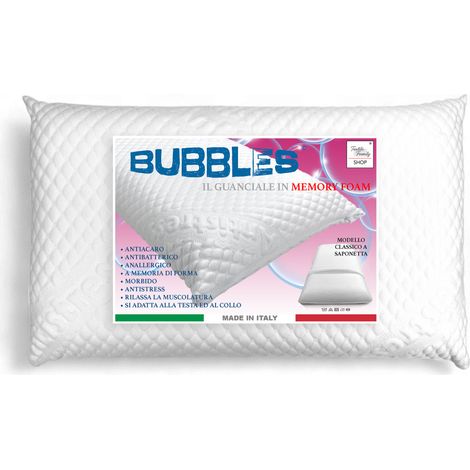 BUBBLES Cuscino Memory Foam Saponetta - Ortopedico, Antiacaro, Anallergico, Sfoderabile con Fodera Massaggiante, 75x45 cm