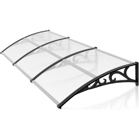 SWANEW Tettoia per porta 100 x 300 cm Tettoia Marquise per Porta in alluminio Protezione Esterna Contro Pioggia e Intemperie (1/5)