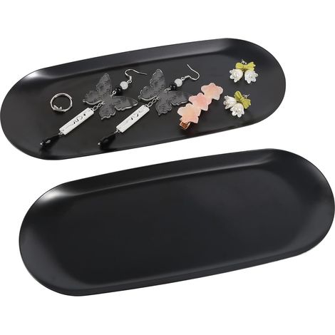 2-teiliges schwarzes rechteckiges Badezimmertablett-Set – Mini-Tablett für Desserts, Kosmetik, Schmuck und Parfums