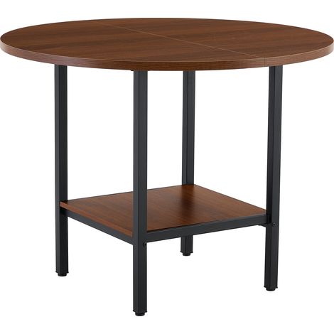 Mesa de comedor redonda moderna 100 cm con estante inferior, nogal, MDF y metal (1/5)