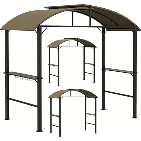 3er-Set  BBQ Grillpavillon 1,1 x 2,3m wetterfest mit Polyesterdach und Seitenablagen für Grills bis 100 cm Stahl Khaki