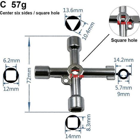 Universal-Dreiecksschlüssel, 4-Wege-Kreuzschlüssel für Gas-, Elektro-, Aufzugs-, Schaltschrank- und Zählerkasten