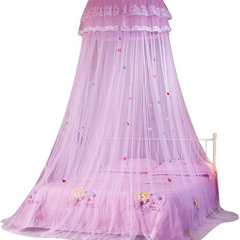 Ciel de lit, moustiquaire pour lit rond pour filles – Convient pour lit de 1,5 m (rose) (1/5)