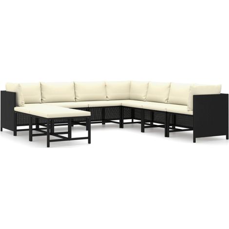 Salon de jardin 9 pcs Meuble de jardin Mobilier de jardin avec coussins Résine tressée Noir 91372 (1/5)