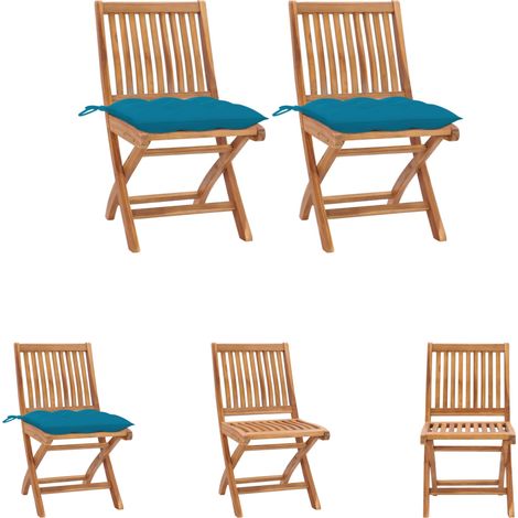 The Living Store -  Gartenstühle 2 Stk. mit Hellblauen Kissen Massivholz Teak (1/5)