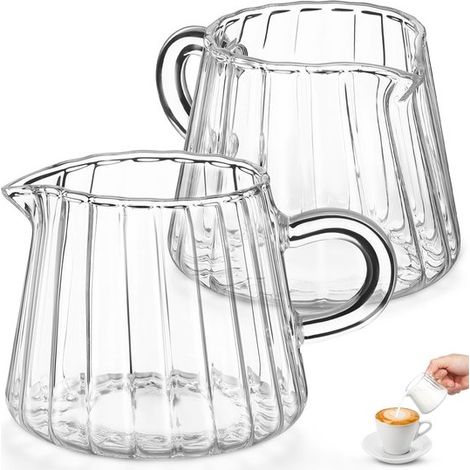 Dailygoods, Jarra de leche de 200 ml, Jarra de vidrio para espumar leche, Vidrio de borosilicato, Asa cómoda, Transparente, Jarra de leche (1/5)