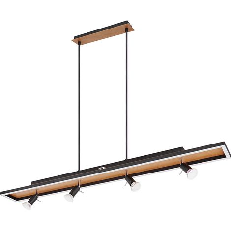 Lampada a sospensione, tavolo da pranzo, lampada, nera, lampada, dimmerabile, LED, 4 fiamme, aspetto legno, spot mobili, 4x GU10, LxLxA 116x12x120cm (1/5)