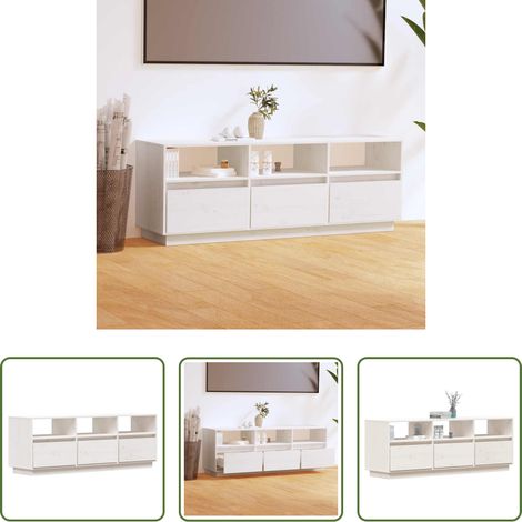 Buffet bas - Meuble TV Blanc 140x37x50 cm Bois de pin massif (1/5)