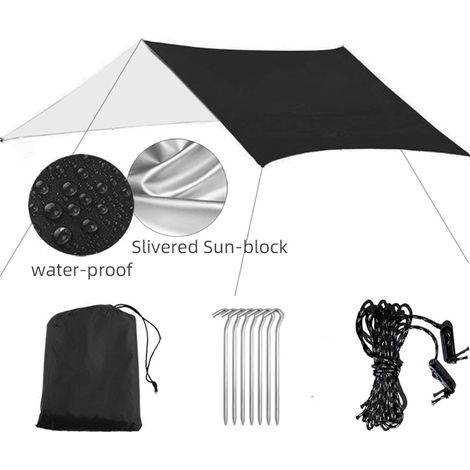 Tenda parasole impermeabile 3m x 3m, telo di protezione UV, tenda da spiaggia, ombra, amaca da campeggio all'aperto, telo antipioggia, tenda da campeggio, tiranti e picchetti inclusi per escursionismo (1/5)