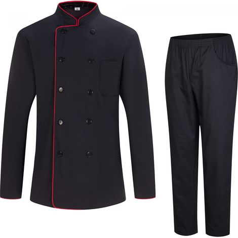 Veste de chef pour hommes - Uniforme d'accueil -Ref.842-5XL, Veste et Pantalons de cuisine 842B8 - Noir