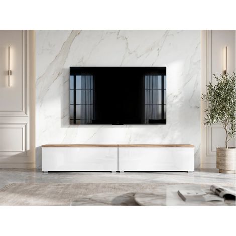AX LIVING Barvo 2x100 TV Kommode Lowboard Braun/Weiß Hochglanz Stehend