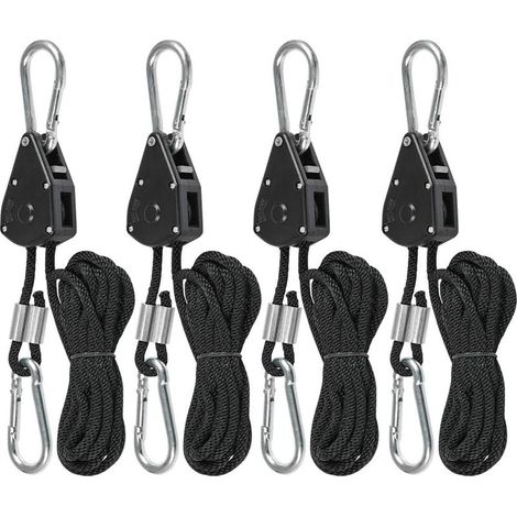 4 Pcs Cordes à cliquet avec Crochets pour Lampe ou Plantes, Corde de Crochet Réglable 200cm de long (2 Paire)-Chrom (1/5)