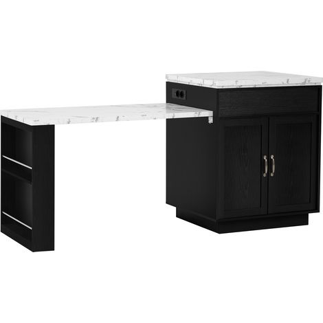 Carrello da Cucina con Tavolo Estensibile, 2 Cassetti, Ripiani Aperti, LED, USB e Type-C, in MDF, Nero (1/5)