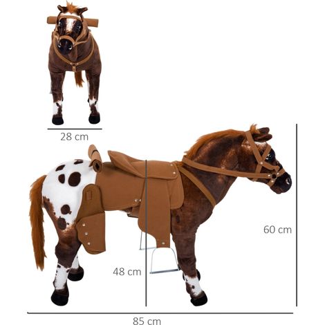 Cheval de jeu à cheval pour monter Cheval debout avec selle,son,étrier,cheval en peluche pour enfants à partir de 2 ans Brown (1/5)