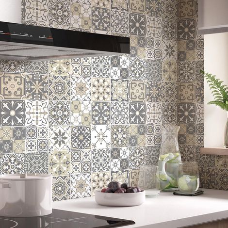 Sticker Mural Carrelage adhésif Cuisine Salle de Bain - 24 STICKERS CARREAUX DE CIMENT BELLA - 24stickers20x20cm (1/5)