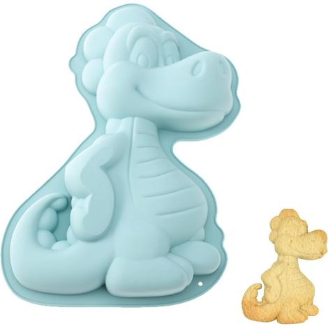Moule à pâtisserie en silicone JeiibrZui Dinosaure Bleu - Grand modèle 3D - Moule polyvalent pour gâteaux et chocolats - Résistant à la chaleur jusqu'à 230 °C - Idéal pour les fêtes d'enfants et les c (1/5)