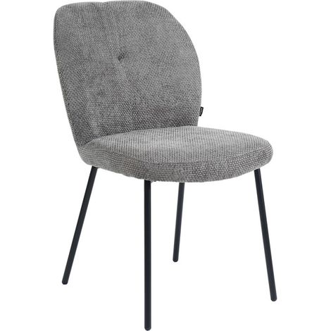 Chaise rembourré tissu gris doux et pieds métal noir - LEONA (1/5)