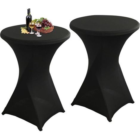 Set di 2 tovaglie rotonde elasticizzate per tavoli alti, diametro 80 cm, con tasche per le gambe, ideali per bar, tavoli rotondi, matrimoni, feste di compleanno, banchetti, 80 x 110 cm, nere. (1/5)