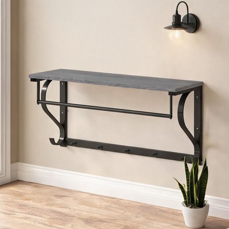 Porte-manteau mural 5 crochets avec étagère gris coloris gris (1/5)