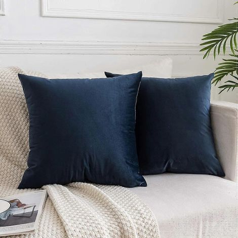 Housses de coussin décoratives en velours pour canapé, lit ou fauteuil, lot de 2, 40 x 40 cm, bleu foncé (1/5)
