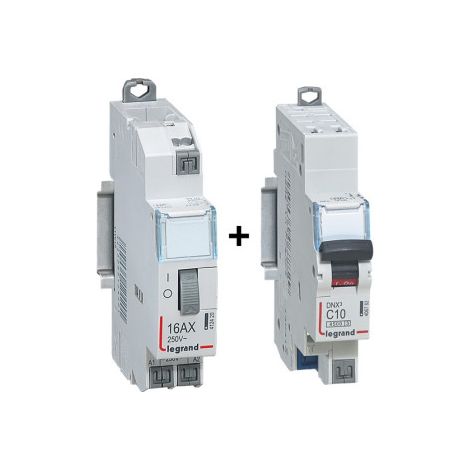 Legrand - Tu00e9lu00e9rupteur CX3 Unipolaire 16A + Disjoncteur 10A AUTO - Ru00e9f. :  412420+406782