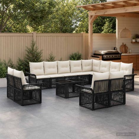 vidaXL Set Divano da Giardino 13 pz Nero e Bianco Crema polyrattan (1/5)