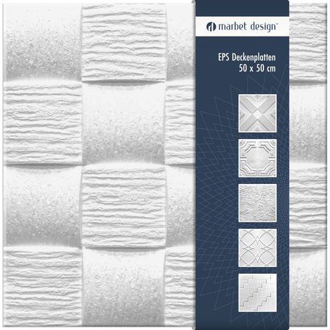 Marbet Design piastrelle per soffitto in polistirolo EPS bianco 50x50cm confezione economica: 10 m² / 40 pannelli, Albero2