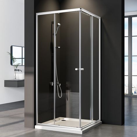 Duschkabine 100x100 cm Eckeinstieg mit Schiebetüren, 6mm ESG Glas Duschabtrennung Duschwand Doppel Schiebetür, Höhe 185cm