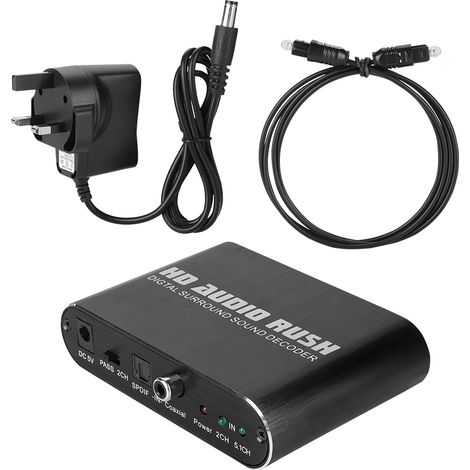 Décodeur audio numérique 5.1 fibre optique, décodeur de signal sonore, sortie RCA et coaxiale, 100-240V (1/5)