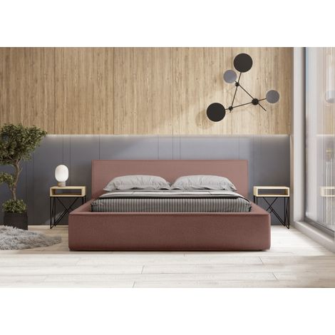 Lit coffre VELORA – Terrakotta Bouclé – 160x200 cm – Weicher Samtstoff – Aufklappbarer Lattenrost – Integrierter Stauraum