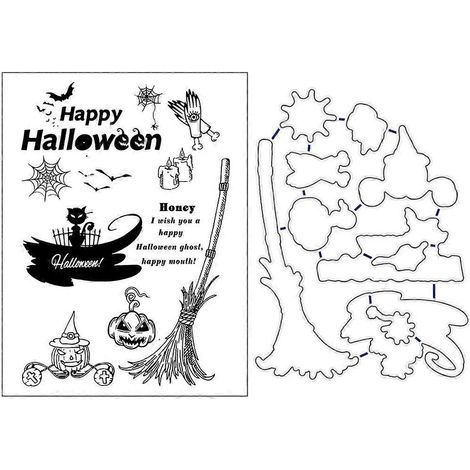 Halloween-Besen-Kerzenstempel mit Stanzformen-Schablonen-Set zum Selbermachen von Scrapbooking- und Prägemotiven für Fotoalben, Papierkarten und Bastelarbeiten