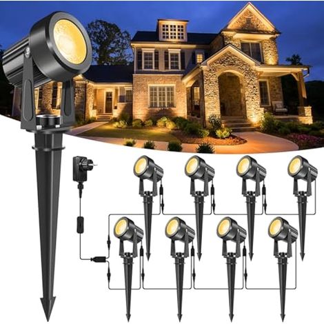 Spot LED Extérieur, 8 en 1 3000K Eclairage Exterieur, 27V Lampes de Jardin avec 19M Cordon d'alimentation et Adaptateur, Étanche IP65 Lampe de Jardin Décorative pour Pelouse, Chemin (1/5)