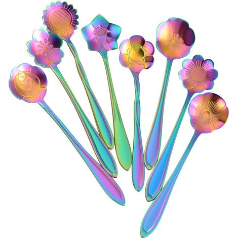 Cuillère À Thé - En Acier Inoxydable - 8 Pièces - Motifs Fleuris - Pour Café Thé Smoothie Laitage - Ensemble De Cuillères À Mélanger (1/5)
