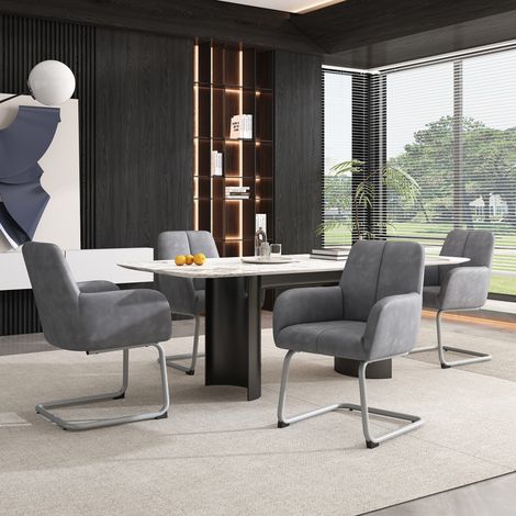 Sedia da pranzo in metallo grigio con braccioli integrati, design ergonomico, set 4 pezzi,45×51×86cm (1/5)