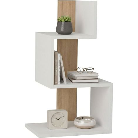 Dmora - Wohnzimmertisch Ukdah, Niedriger Wohnzimmertisch, Kaffeeregal, Couchtisch für Sofa, 42x30h72 cm, Weiß und Eiche, mit verstärkter Verpackung