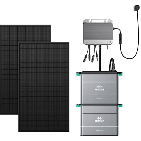 Zendure SolarFlow 800 – 800W Balkonkraftwerk Komplettset mit Mikrowechselrichter, direkt an Steckdose betreibbar, mit 450W x2 bifaziale Solarmodule inkl. Zubehör, 2xAB2000X