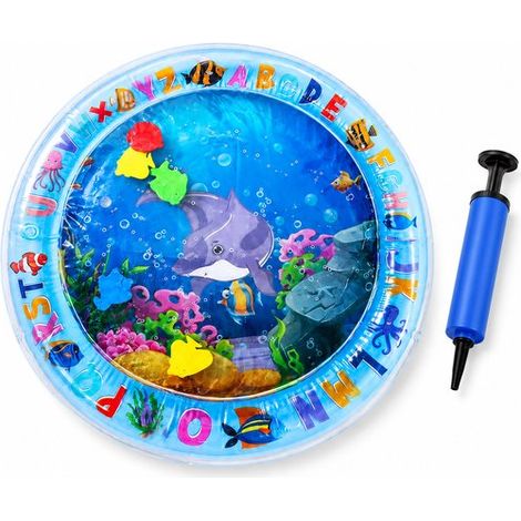 Tapis d'eau sensoriel pour chats - Tapis de jeu avec poissons mobiles - 65 x 65 cm - Tapis rafraîchissant - Pompe à air incluse - Jouet pour chat en PVC anti-griffures pour l'été (1/5)