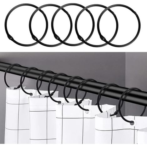 24 black shower curtain rings, bathroom stainless steel shower curtain (1/5)