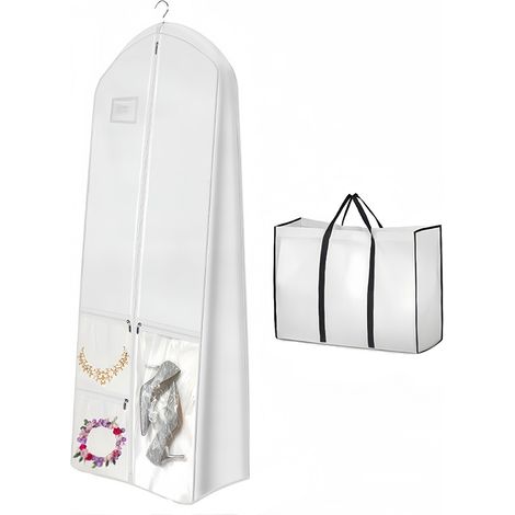 Sollbry Housse Robe de Mariée Pliable 180cmx60cm Housse Robe Longue,housse vetements à suspendre Rangement Vêtements Housse Anti Poussière pour Manteaux,blanc (1/5)