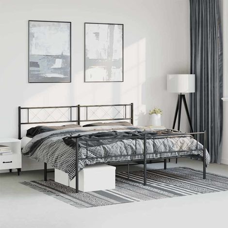 Cadre de lit métal sans matelas avec pied de lit noir 193x203cm (1/5)