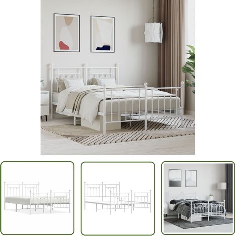 The Living Store Bettgestell mit Kopf- und Fußteil Metall Weiß 140x190 cm - Bettstell - Doppelbett - Metallbett - Weißes Bett - Boxspringbetten (1/5)